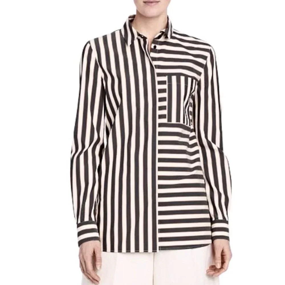 Lafayette 148 Striped Tunic Long Sleeve Button Up Ruxton Shirt Women’s XS Gray